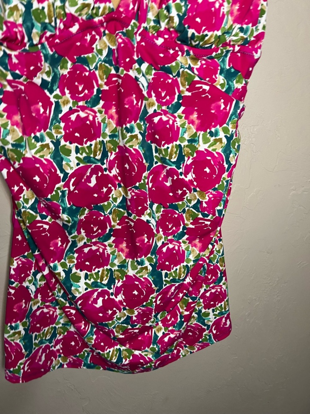 Garnet Hill Pink Rose Floral Deep V Neck One Piece Modest Dress Swimsuit - Picture 4 of 11